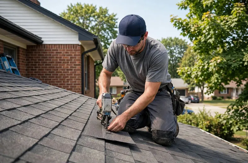 Prism Roofing technician repairing roof damage in Dearborn, MI